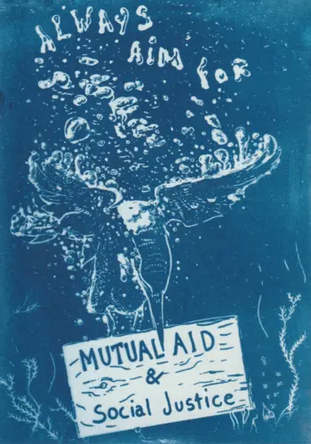 Cyanotype avec un martin-pêcheur qui plonge pour l'aide mutuelle