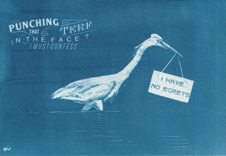 Cyanotype avec une aigrette anti-terfs